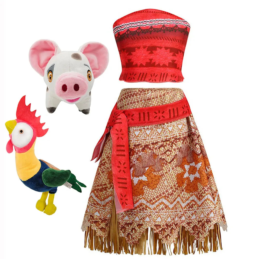 Halloween Moana Halter Dress for Girl Cosplay Moana Princess Costume Hawaii Toddler Vaiana Cute Sundress Two Piece Costume Set