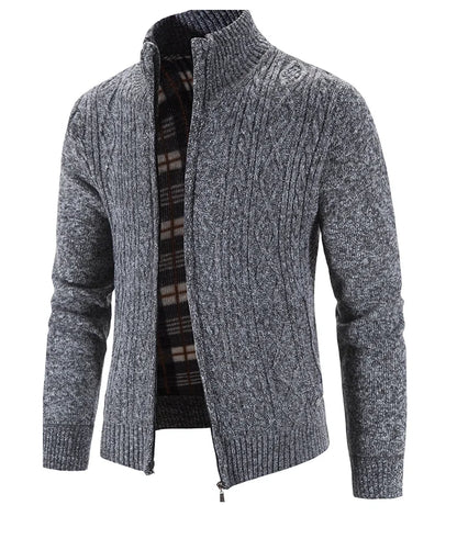 Winter Autumn New Sweater Knit Cable Cardigan Men Business Casual Jacket Zipper Up Solid Color Turn-down Coat Fleece Clothes