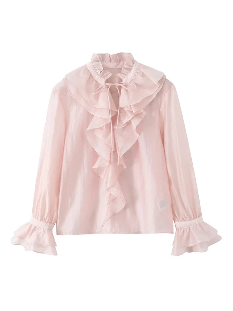 Polka Dot Printed Casual Shirt Women Satin Scarf Neck Elegant Long Sleeve Blouse 2026 New Autumn Lady Daily Street Chic Outwear