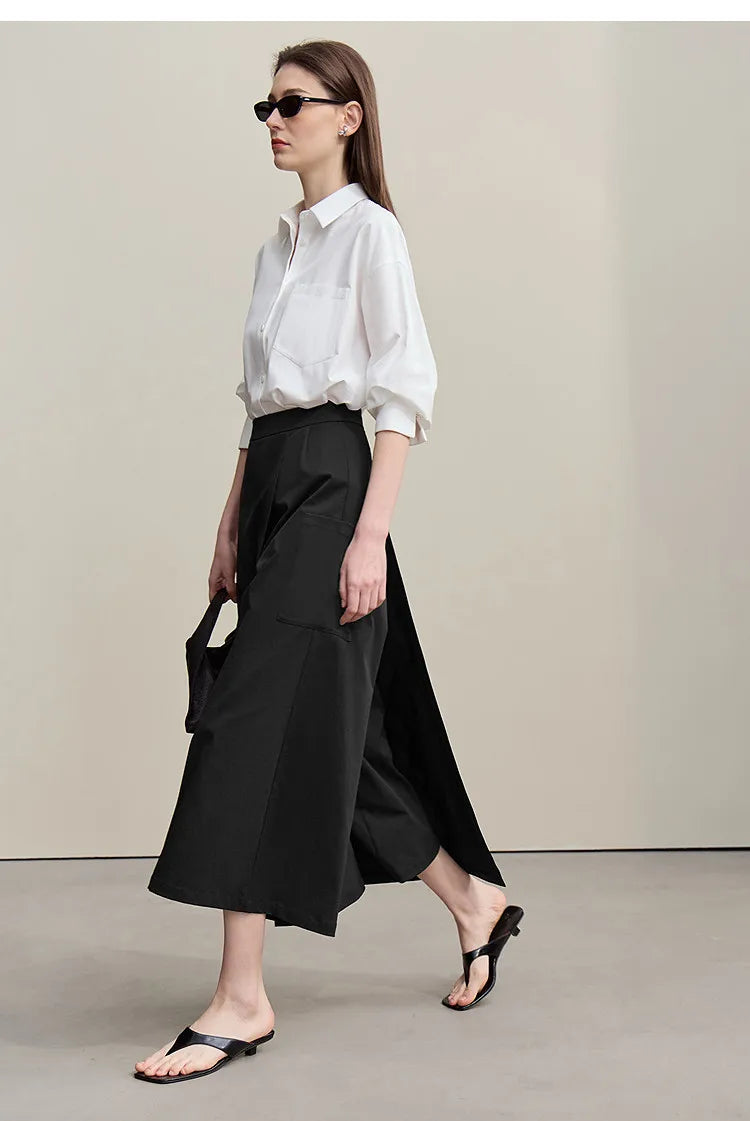 Women's A-Line Skirt 2026 Summer New Textured Relaxed Pocket Midi Culottes Versatile Casual Style Skirt For Women 12622124