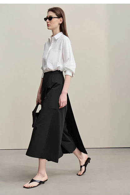 Women's A-Line Skirt 2026 Summer New Textured Relaxed Pocket Midi Culottes Versatile Casual Style Skirt For Women 12622124