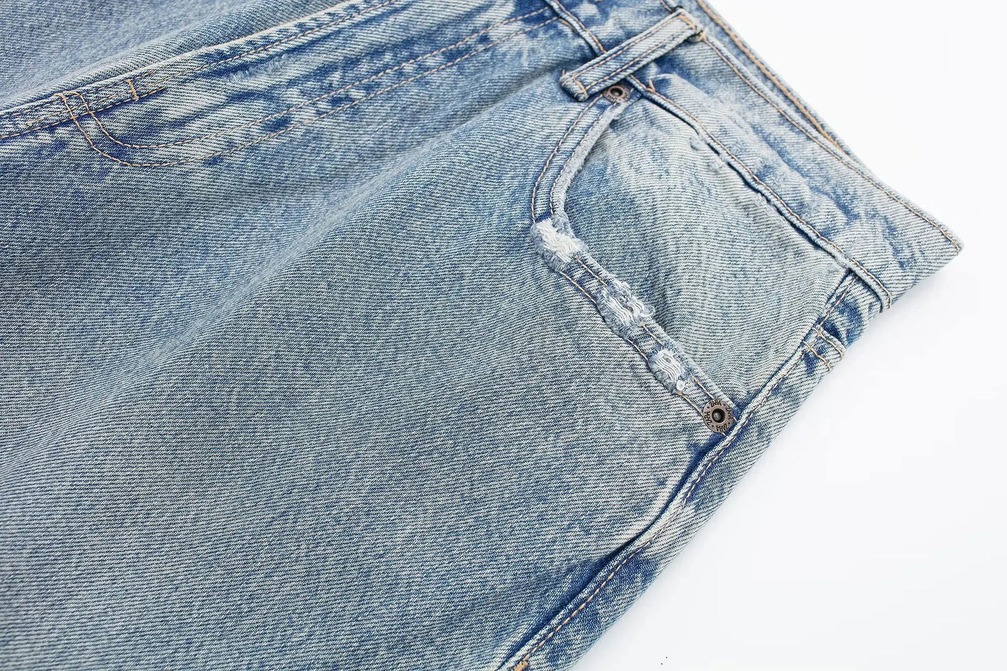 2024 Women's Street Fashion Denim Blue Jeans Distressed Patchwork High Waist Zipper Fly Ripped Retro Long Pants