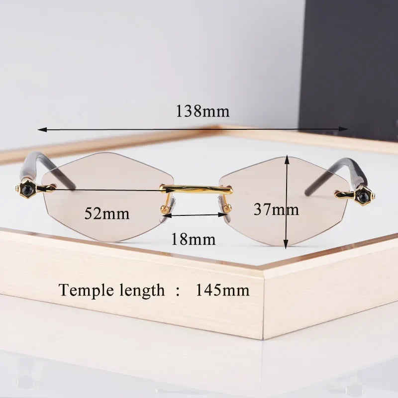 P60 Polygon Luxury Rimless Sunglasses for Men Women Acetate High Quality Germany Brand Fashion Design Gift UV400 Outdoor Eyeware