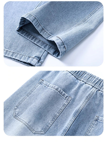 2025 new men's cement grey work jeans Y2K street hip-hop large pocket wide-leg straight jeans trousers jogging black light blue