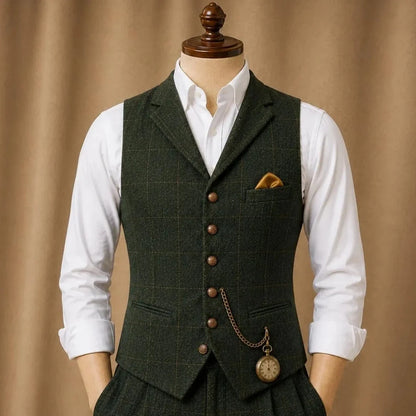 Men Vest Dark Blue Herringbone Checkered Single Button Waistcoat For Wedding Banquet Business Work Daily Casual Men Suit Vest