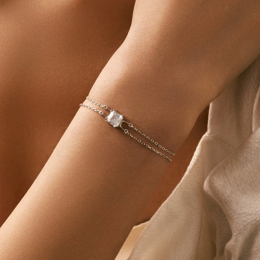 Bracelet en argent sterling 925 à double couche, maillons brillants, coupe émeraude carrée, bijoux de mariage pour femmes, cadeau d'anniversaire