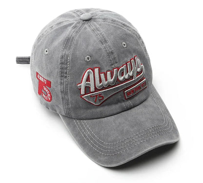 2025 Spring/Summer Unisex Cotton Baseball Cap Vintage Washed with Alphabet  ALWAYS Embroidery - Hip-Hop Inspired Snapback Design