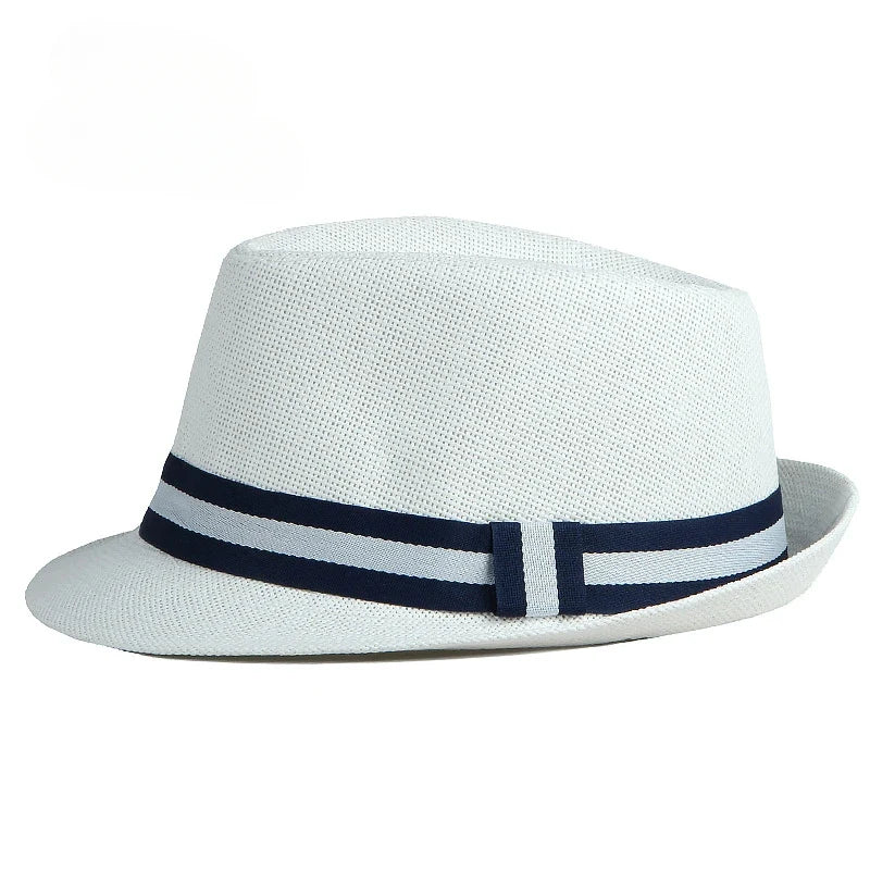Summer Men's Jazz Hat British Retro Spy Hat Beach Casual Straw Woven Small Top Hat Female Stripe Belt Fedoras Hat Panama Cap