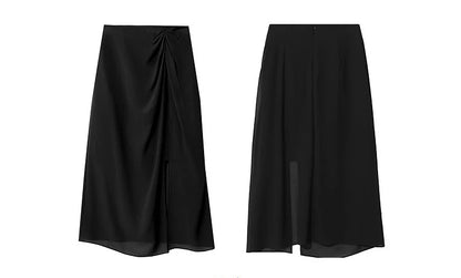 Women's Skirt 2026 Summer Elegant Chiffon Midi Skirt Pleated Side Slit Office Casual Versatile Women's Clothing 12612002