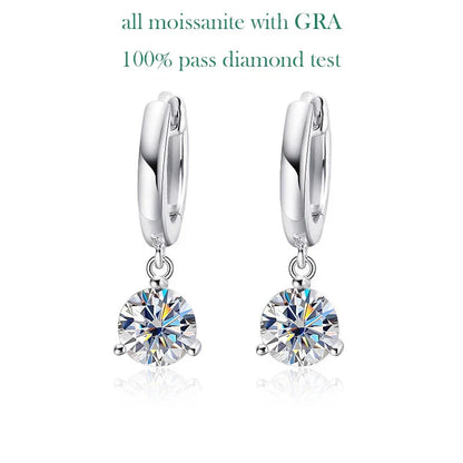 0.5-2CT Brilliant Cut Moissanite Drop Earrings for Women Classic 3 Prong Wedding Fine Jewelry S925 Sterling Silver 100%