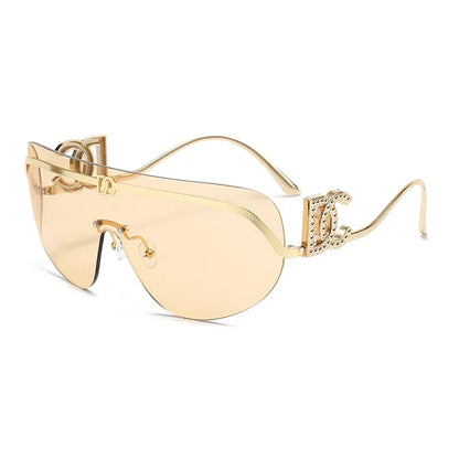 New Luxury Oversized Shield Sunglasses 2026 Gold Metal Brand Gradient Lens Sun Glasses UV400 Protection Trendy Shades Sunglass