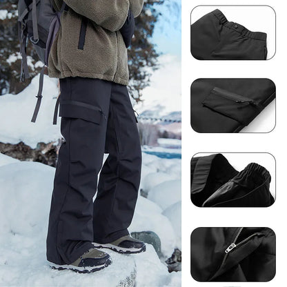 Autumn Winter Men's Three-proof Pants 90 Velvet Warm Fabrics Wear-resistant Large Pockets Elastic Waist Outdoor Sports Pants