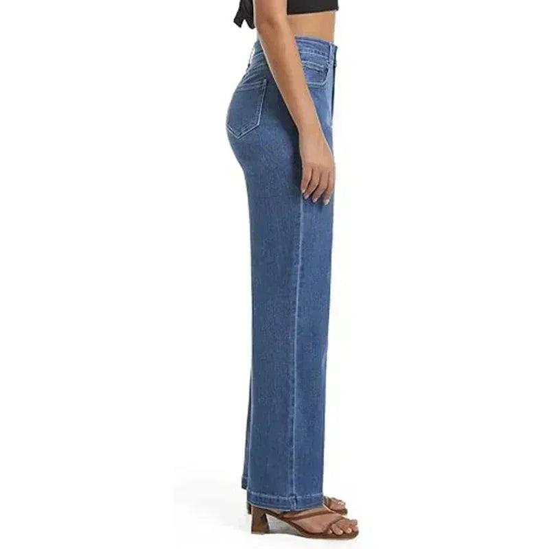 Girls Casual Loose Fit High Waisted Jeans Female Straight Leg Stretch Denim Pants Lady Comfortable Solid Basic Cheap Trousers