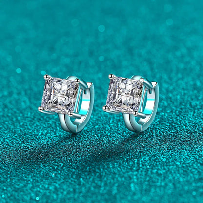 1ct 2ct  D Color Princess Moissanite Hoop Earring for Women Sparkling Lab Diamond 925 Sterling Silver Wedding Earrings