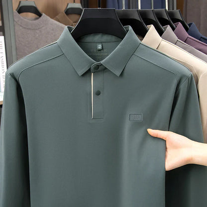 2025 Long Sleeved Polo Shirt for Spring and Autumn Men's Clothing with A Base Collar Casual and Fashionable Long Sleeved T-shirt