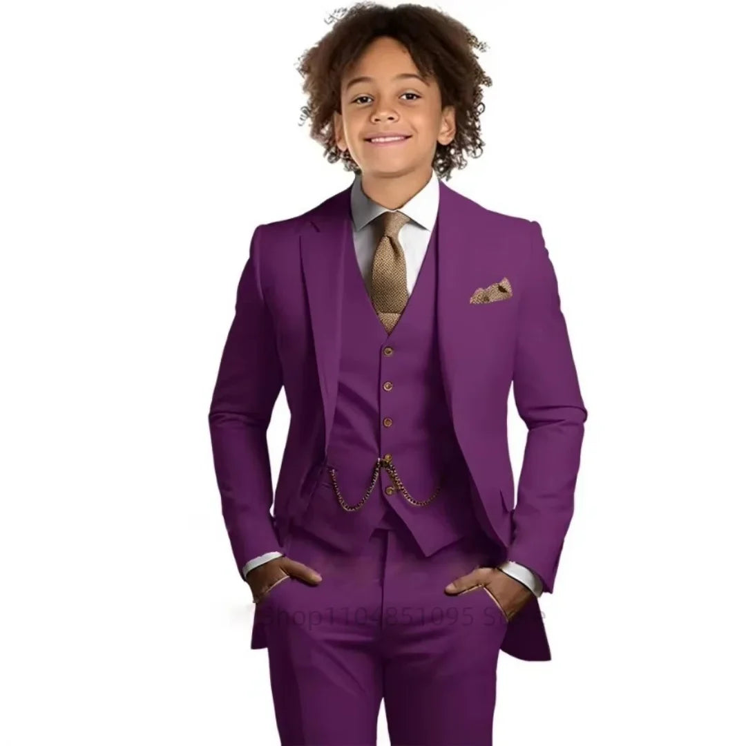 Khaki Boys Suit 3 Piece Groom Tuxedo Notch Lapel Jacket Pants Vest Wedding Party Birthday Gift Kids Slim Fit Blazer Child Suits