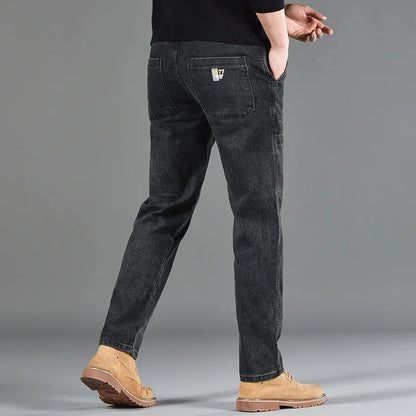 2026 New Style Jeans Men's Slim Fit Korean Style Comfortable Straight Leg Elastic Gray Mid Waist Pants Men's Casual Denim Pants
