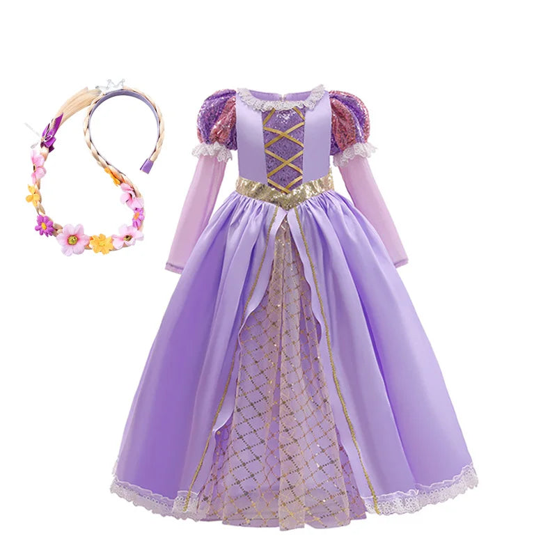 Princess Dress for Girls Tangled Cosplay Costume Kids Halloween Christmas Carnival Birthday Party Fancy Clothes