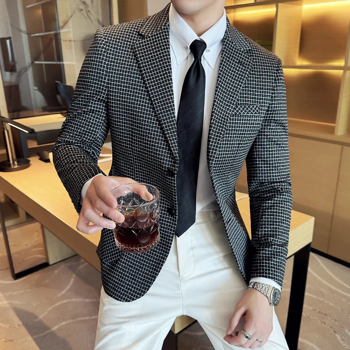 British Style Plaid Suit Jacket For Men 2025 New Business Casual Slim Blazer Formal Wedding Party Suit Dress Coats Men Clothing