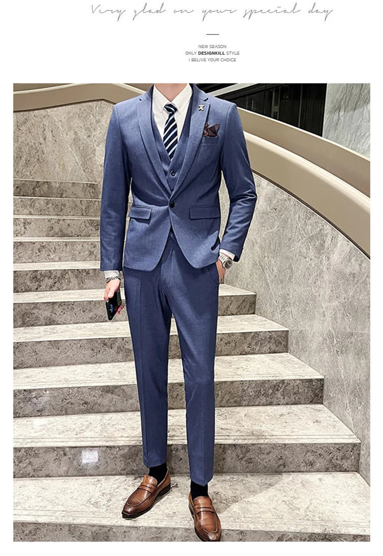 S-5XL Jacket Vest Pants Boutique Solid Color Casual Business Office Slim Mens Suit Groom Wedding Gown Blazer Waist Coat Trousers