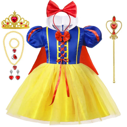 Halloween Girls Snow White Princess Dress Carnival Birthday Costume Party Clothes Dress+Headband+Cape 3PCS Outfits Girls Dresses