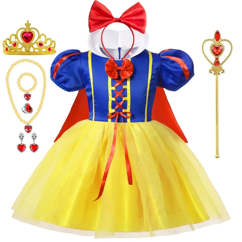 Snow White Princess Dress Up Kids Girls Halloween Costume With Cape Toddler Birthday Party Role Playing Children Apparel Clothes