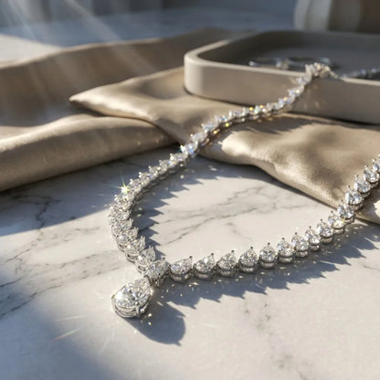Luxury Waterdrop Shape Full Moissanite Tennis Necklace For Women S925 Silver Pear Cut Diamond Bridal Necklace With Certificate