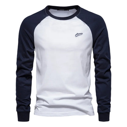 Men's T-shirts 100% Cotton Long Sleeve O-neck Pactwork Casual T shirts for Men New Spring Designer Tees Men Clothing