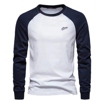 T-shirts 100% Cotton Long Sleeve O-neck Pactwork Casual T shirts for Men New Spring Designer Tees Men Clothing