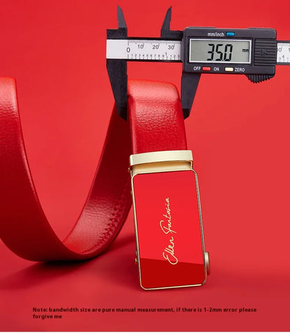 Men belt red leather belt automatic buckle adjustable belt in Europe and the United States personality trend pants belt