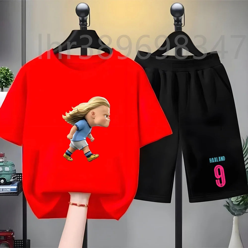 Children Black Tees Set Suitable Girls Boy Tshirt+Shorts 2pcs Kids Football Athletrint Short Sleeve White Summer Outfit