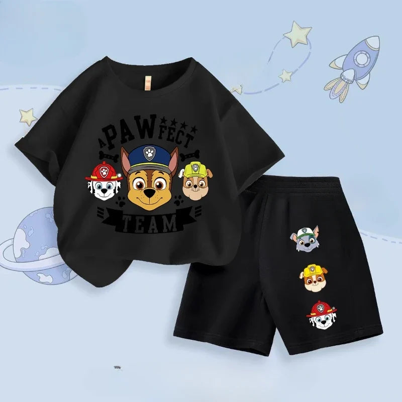 Summer New PAW Patrol Boys' Clothing Sets Children Short Sleeve Top Shorts Two Piece Suit Kids Casual Oufits Beach Clothing