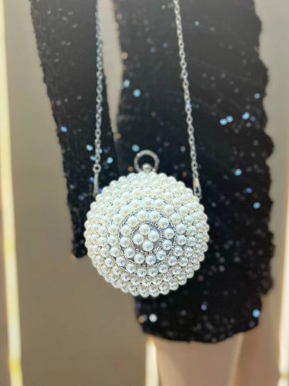 Round Pearl Clutch Purse Handbag Luxury Elegant Evening Bag Ring Handle For Women Bride Bridesmaid Wedding Party Handbag Purses
