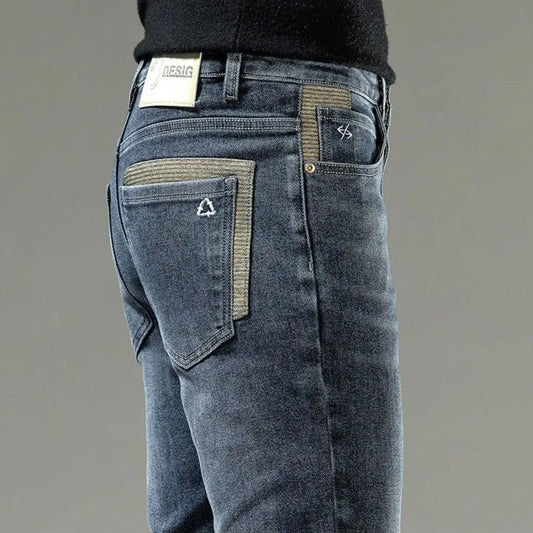 Spring Autumn 2025 Men's High-End Fashion Casual Pants Straight Leg Slim Fit Long Denim Jeans Handsome Cargo Casual Pants Men
