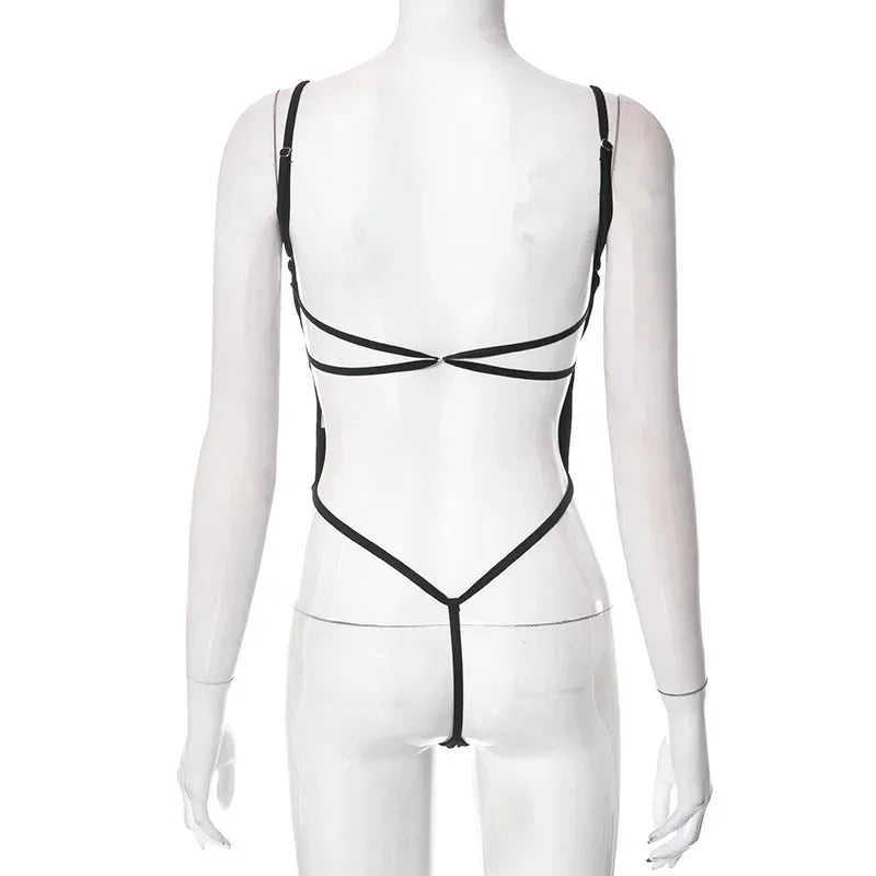 One Neck Fashion Bodysuit Y2k Streetwear Lace-Up Tops For Women Slim Fit Short Patchwork Backless Solid-Coloured Lingerie Sexy