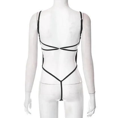 One Neck Fashion Bodysuit Y2k Streetwear Lace-Up Tops For Women Slim Fit Short Patchwork Backless Solid-Coloured Lingerie Sexy