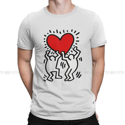 Haring Geometric Graffiti Heart Retro T Shirt Punk Men's Tees Summer Cotton Clothing Harajuku O-Neck TShirt