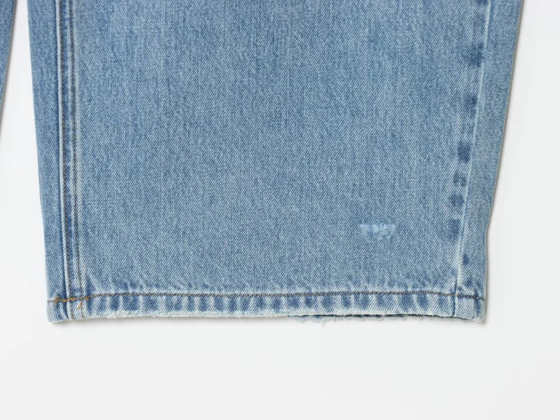 2025 women's new street fashion fold waist mid waist washed ripped jeans loose version of the floor-length pants