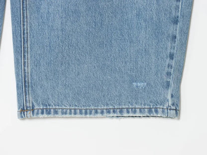 2025 women's new street fashion fold waist mid waist washed ripped jeans loose version of the floor-length pants