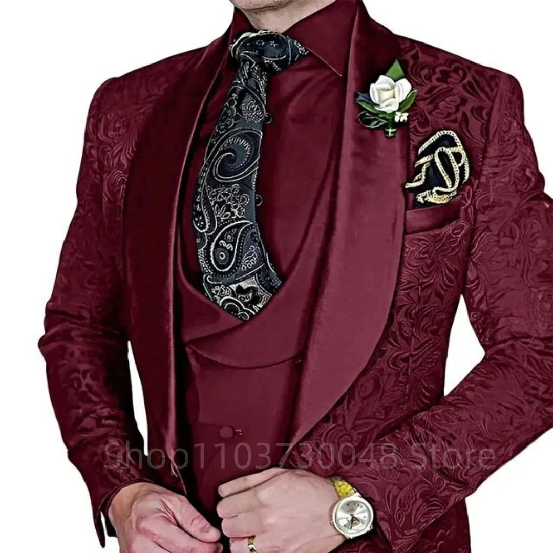 Elegant Mens Wedding Suits Italian Design Champagne Smoking Groom Tuxedo Jacket Vest Pants 3 Piece Party Prom Suits Set For Men