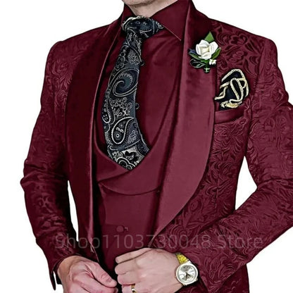 Elegant Mens Wedding Suits Italian Design Champagne Smoking Groom Tuxedo Jacket Vest Pants 3 Piece Party Prom Suits Set For Men