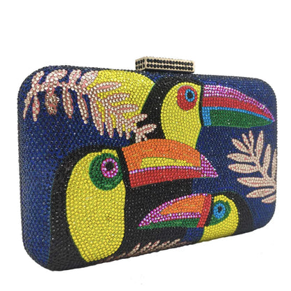 Novelty Toucan Bird Women Crystal Evening Bags Rhinestones Box Minaudiere Clutch Party Cocktail Handbag Diamond Chain Purse