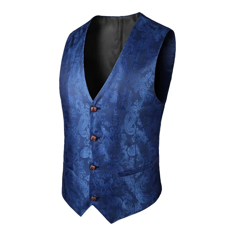 2025 New High-end V-neck Jacquard Black Vest for Men, White Sleeveless Waistcoat, Silver Billiards Uniform ,male Magician Vests