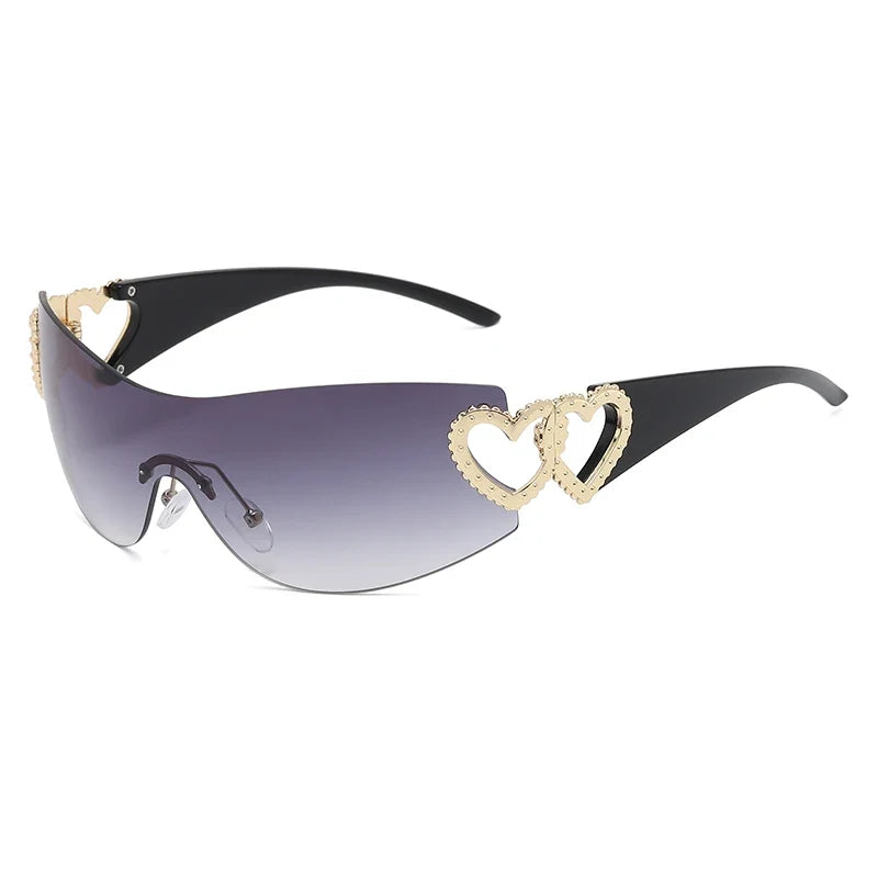 Cycling Rimless Y2K Sunglasses Women Trendy Gradient 2000'S Wrap Around Sun Glasses Punk One Piece Goggles Oversized Shades