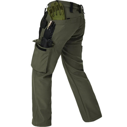 Men's Tactical Work Fleece Pant Multi-Pocket Waterproof SoftShell Trousers Winter Outdoor Wear-Resistant Thick Warm Camping Pant