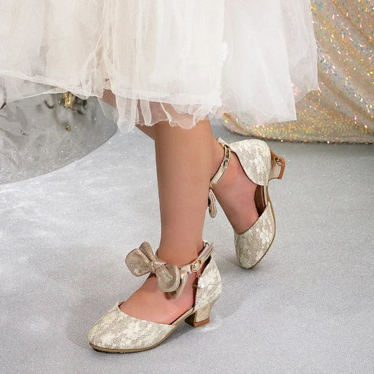 Girl Princess Dress Sandals Summer New Versatile Kids Fashion High Heels Shoes Sweet Bowknot Versatile Children Causal Sandals
