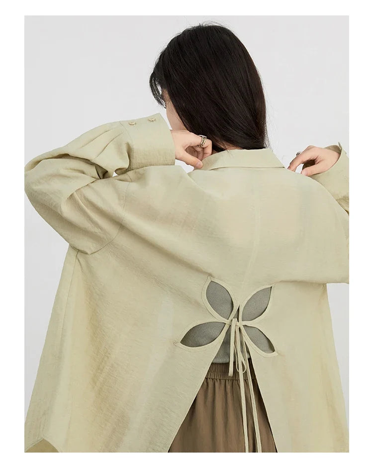 Women Long Sleeve Shirts Solid Loose Casual New Style Design Back Hollow Out Shirt Female Blouse Spring Summer 2026