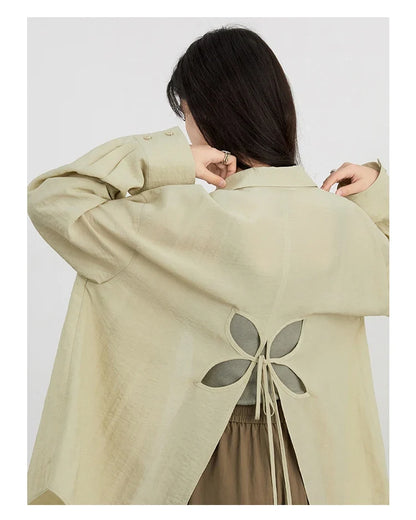 Women Long Sleeve Shirts Solid Loose Casual New Style Design Back Hollow Out Shirt Female Blouse Spring Summer 2026