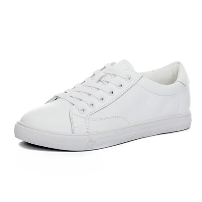 Women's Ladies Female Genuine Leather White Shoes Flats Lace Up Moccasins Spring Autumn Vulcanized Shoes Korean