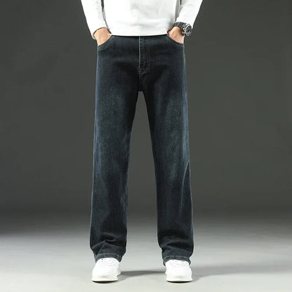 2025 New Autumn and Winter Men's Jeans Loose Comfortable Straight Business Casual Versatile Wide-leg Business Trousers